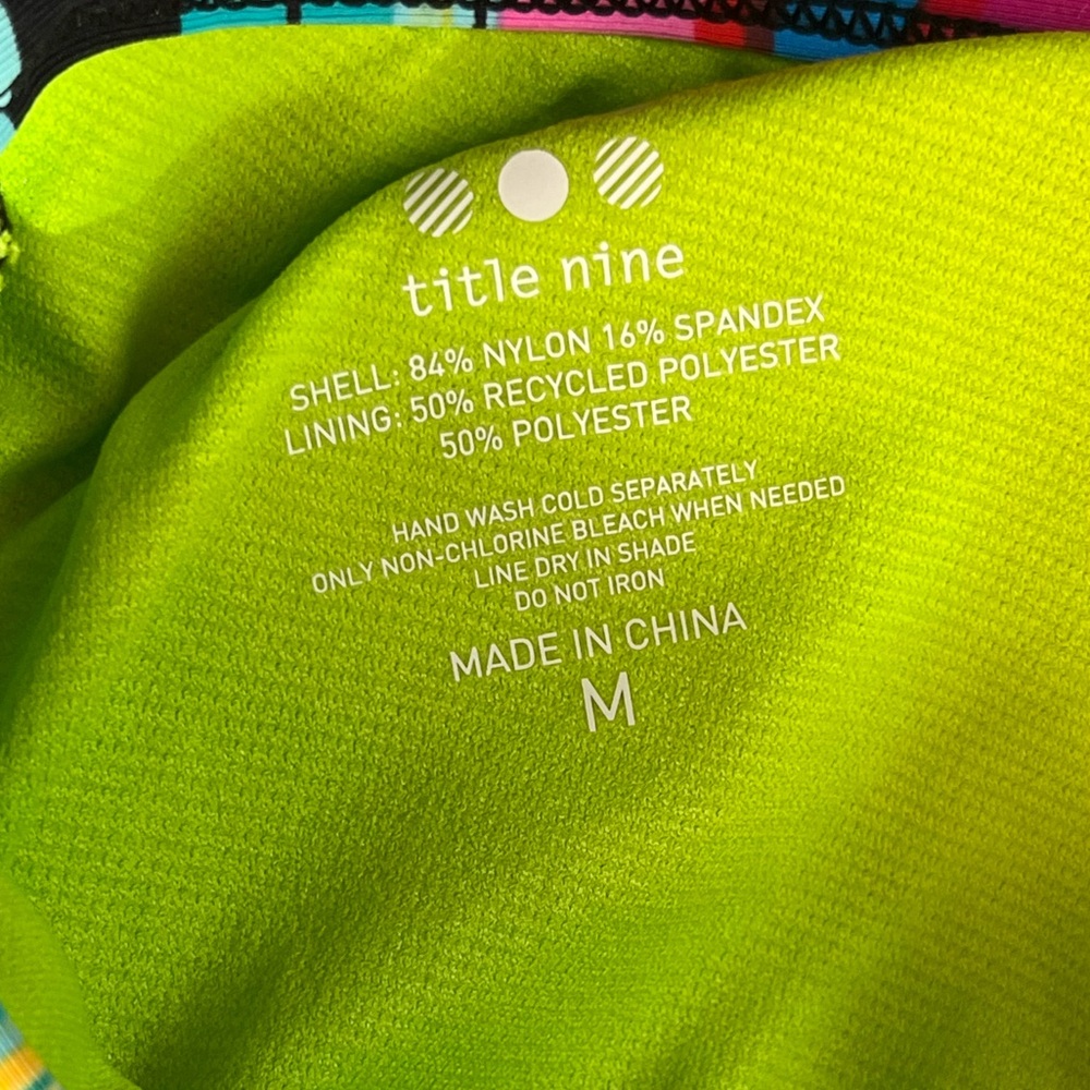 Title Nine Black & White Geometric Three-Piece Bikini Set with Neon Lime Lining - Picture 9 of 11